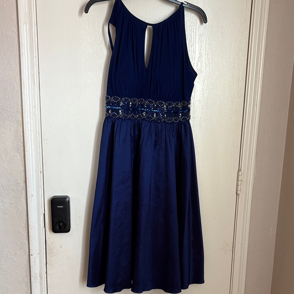 by & by Navy Blue Dress with Beaded Waist